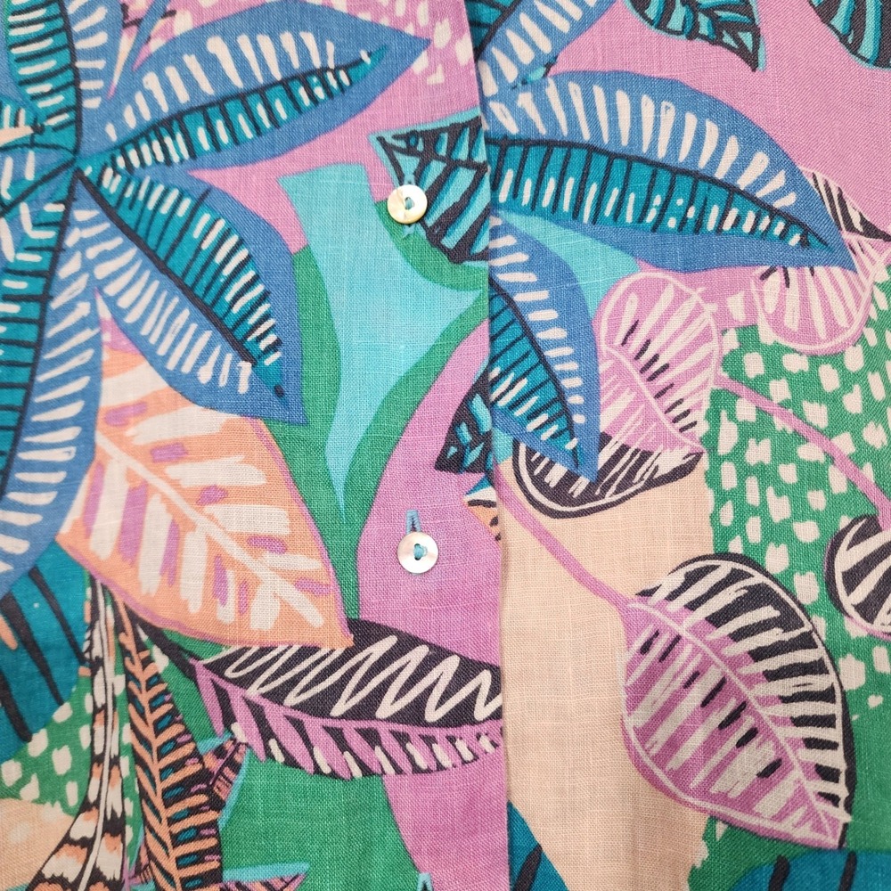 Cynthia Rowley Womens Med 100% Linen Tropical Leaf Print camp shirt button up - Picture 4 of 8